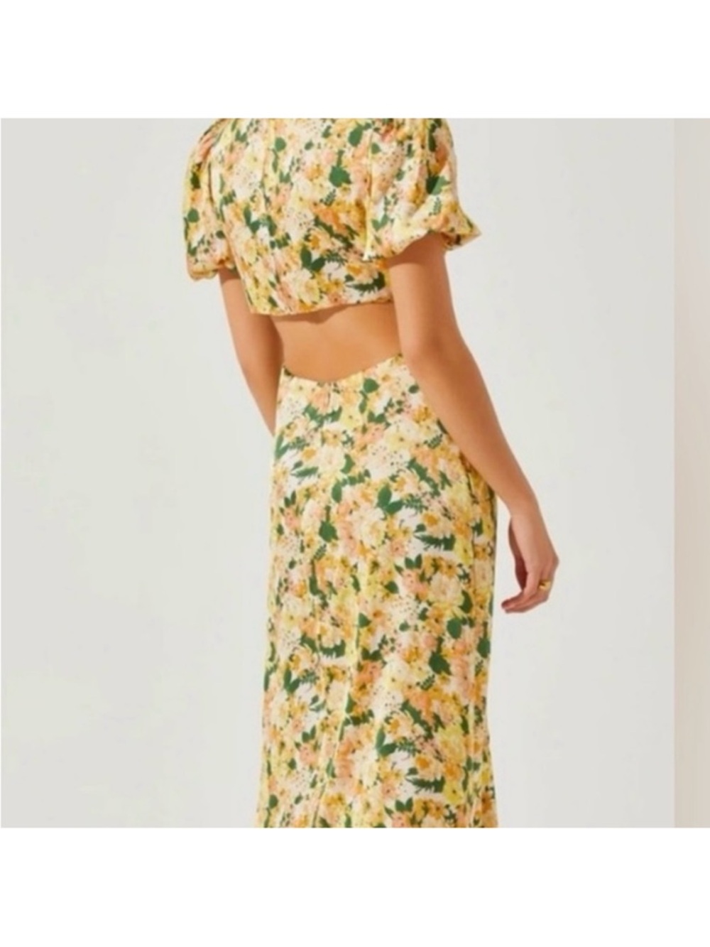 Astr Yellow & Green Floral Backless Midi Dress